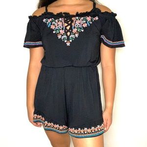 American Eagle Black Cold Shoulder Romper